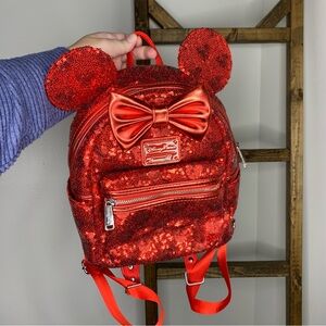 Loungefly Minnie Mouse Red Hidden Mickey Sequins Mini Backpack